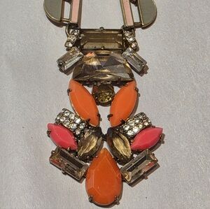 Stella & Dot Orange and Pink Pendant Necklace Fully Adjustable Brass Gold Tone